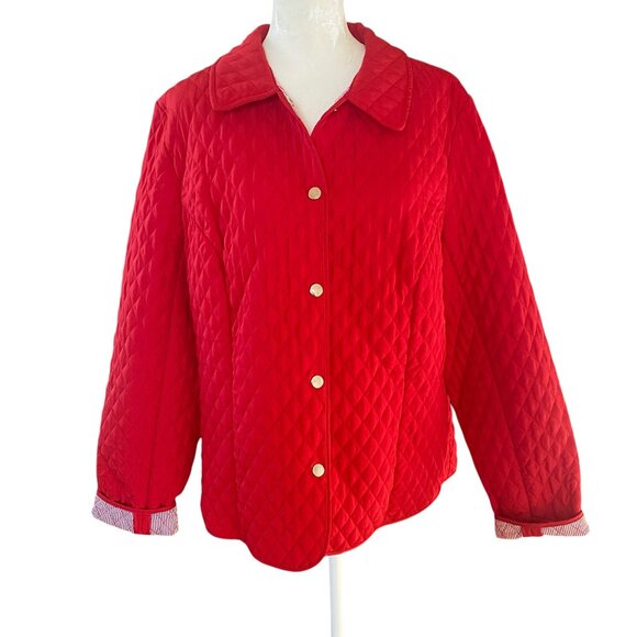 Briggs New York Jackets & Blazers - Briggs New York women's size 16 red snap front long sleeve collared quilt jacket